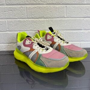 John Galliano Pink and Green Sneakers with Bold Design